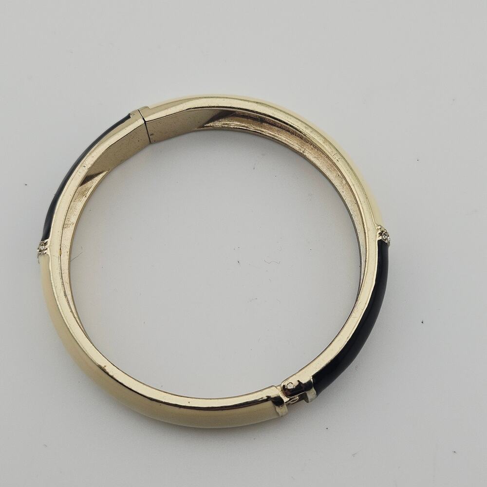 Cream & Black Hinge Bangle Bracelet Classy Neutral Preppy Old Money Aesthetic - Picture 4 of 7